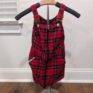 Girls pinafore dress - black red gingham with pockets, 6X